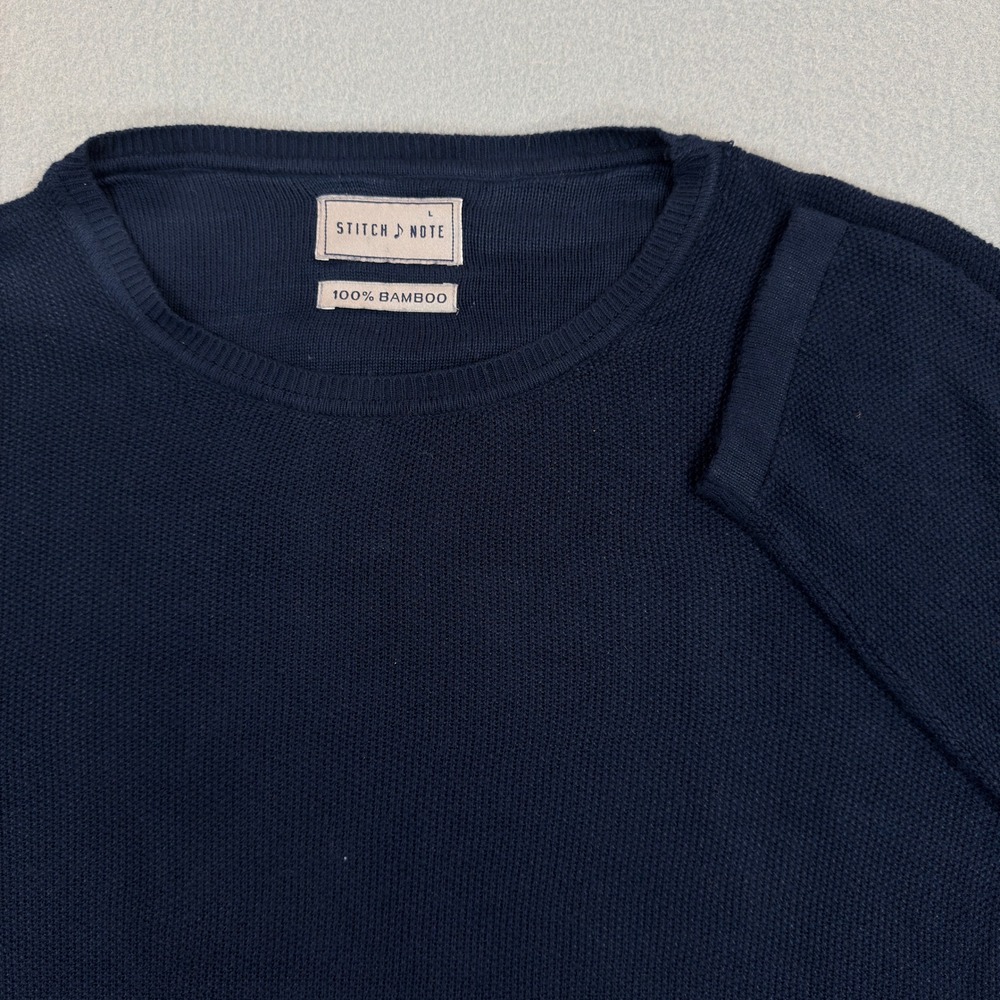 Stitch Note Mens Navy Blue 100% Bamboo Long Sleeve Crew Neck Sweater Large